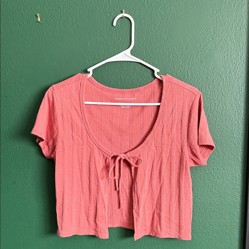 American Eagle Outfitters Coral Ribbed Crop Top